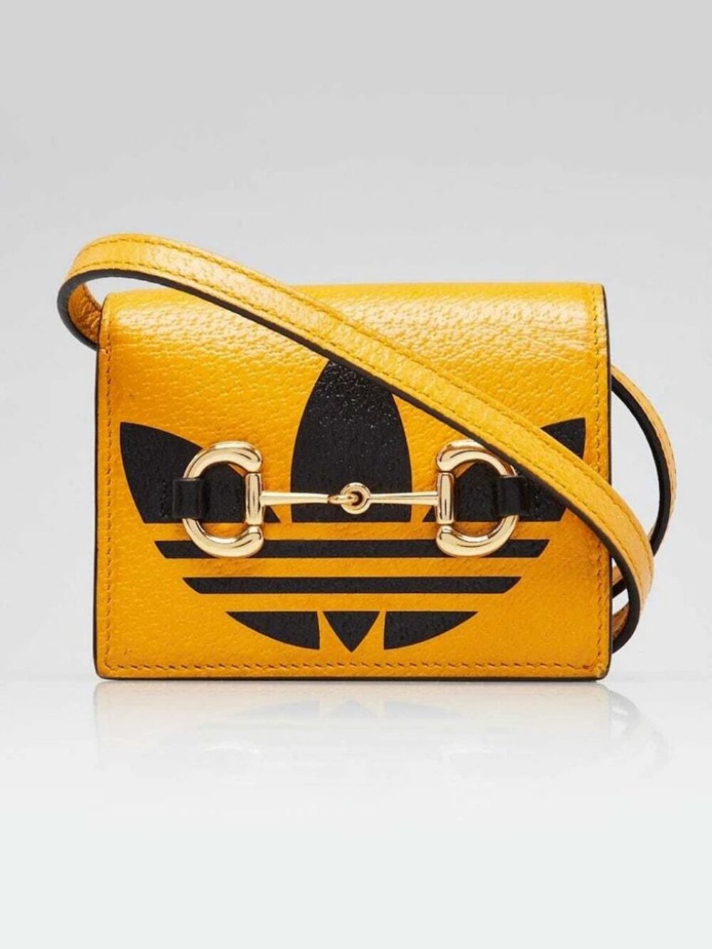 Gucci x Adidas Yellow/Black Leather 1955 Horsebit Card Holder Mini Crossbody Bag